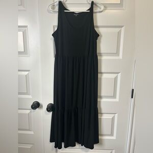 Nicole Miller Black Sleeves Maxi Dress with Tiered Ruffle Hem